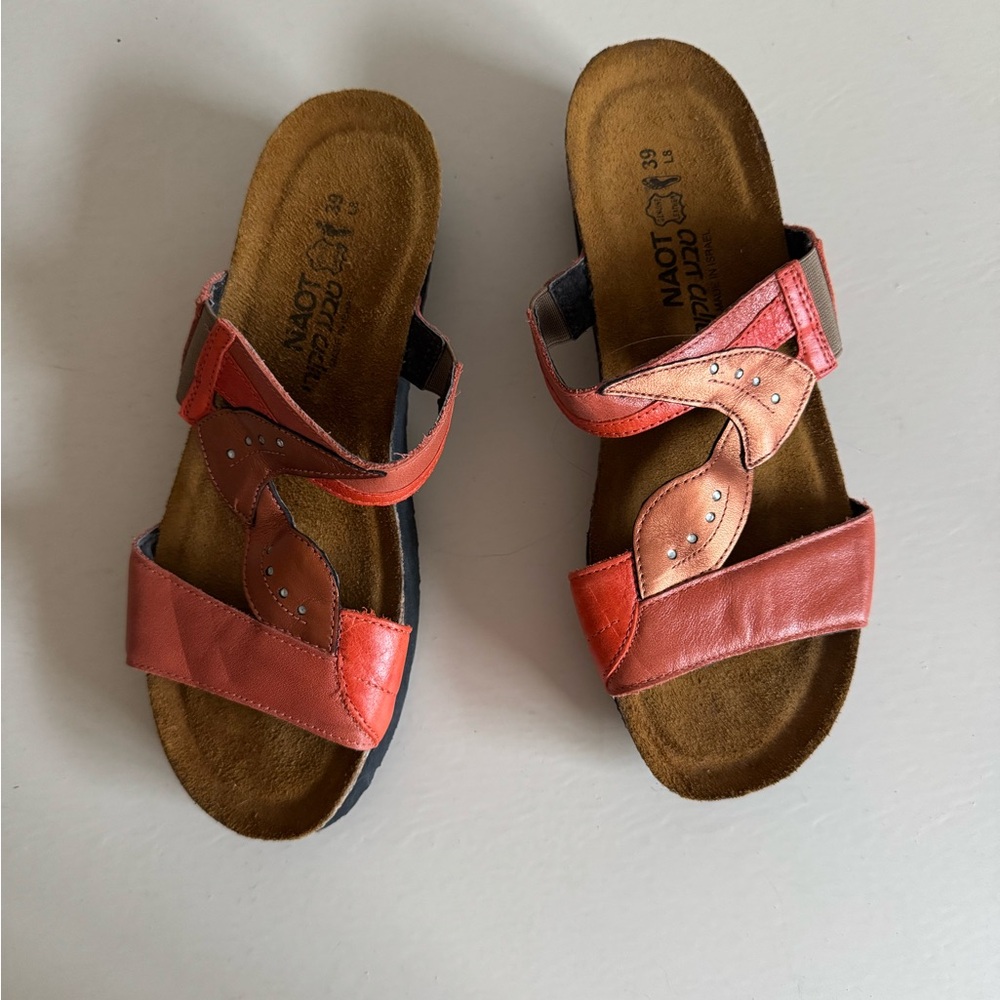 NAOT Kimberly orange metallic Leather slide Sandals Women’s Sz 39/8 - Picture 2 of 8